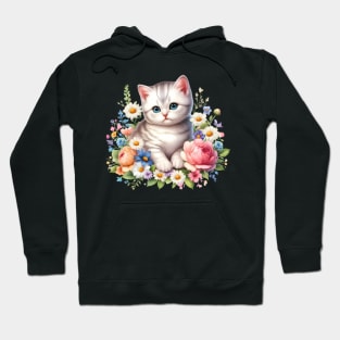 A cat decorated with beautiful colorful flowers. Hoodie